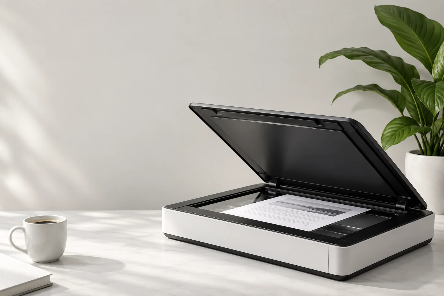 Document scanner in a bright modern workspace