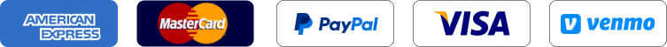 We accept American Express, Mastercard, PayPal, Visa and Venmo